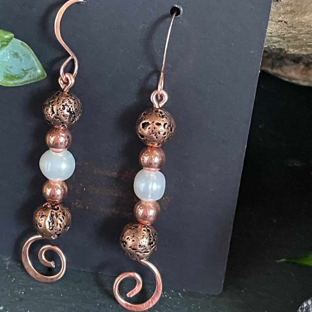 Artisan Wire Wrapped Copper Earrings Handmade - Picture 7 of 15